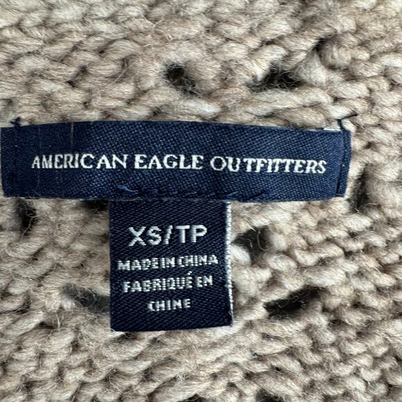 American Eagle Women's Wool Blend Open Crochet Knit Sweater Lt Brown Extra Small - Picture 2 of 9